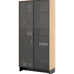 Vetrina alta 92x196h cm 2 ante vetro 4 cassetti interni rovere nero Alabaster