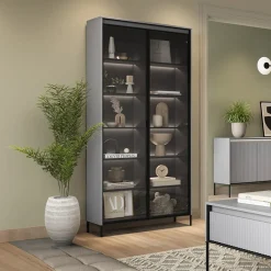 Vetrina alta 92x196h cm 2 ante led grigio nero Camelia