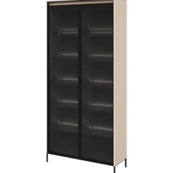 Vetrina alta 92x196h cm 2 ante led beige nero Camelia