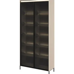 Vetrina alta 92x196h cm 2 ante led beige nero Camelia