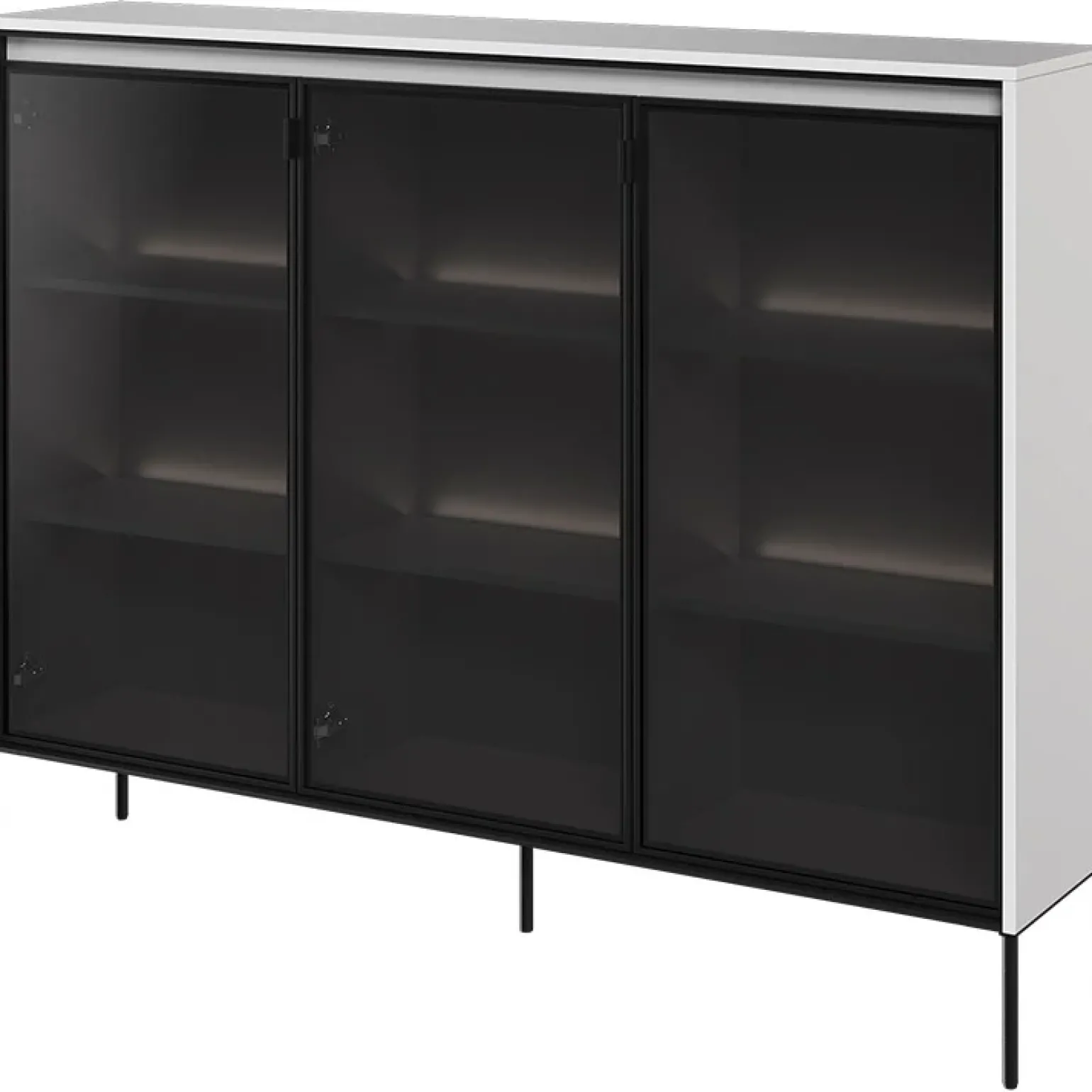 Vetrina bassa 150x118h cm 3 ante led bianco opaco nero Camelia