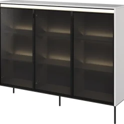 Vetrina bassa 150x118h cm 3 ante led bianco opaco nero Camelia