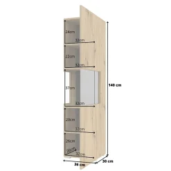Vetrina sospesa 36x140h cm da parete rovere nero Fusion