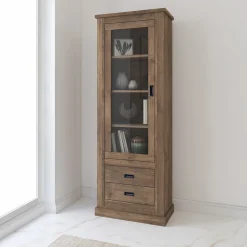 Vetrina 73x204h cm 1 anta 2 cassetti soggiorno noce nero Islen