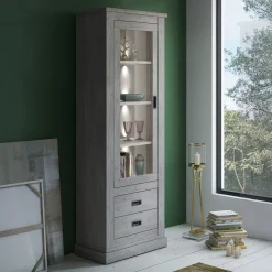Vetrina 73x204h cm 1 anta 2 cassetti soggiorno rovere grigio nero Islen
