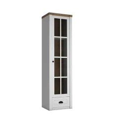 Vetrina 50x198h cm 1 anta 1 cassetto soggiorno bianco frassinato rovere Provenza