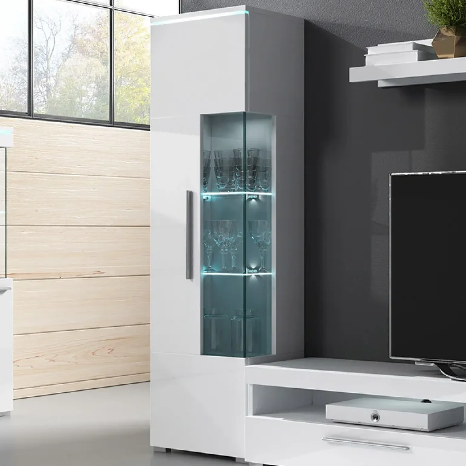 Vetrina 45x160h cm 1 anta sinistra moderna bianco lucido Frisk