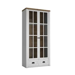 Vetrina 90x198h cm 2 ante 2 cassetti soggiorno bianco frassinato rovere Provenza