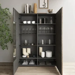 Vetrina 121x168h cm 2 ante moderna titanio rovere Universal