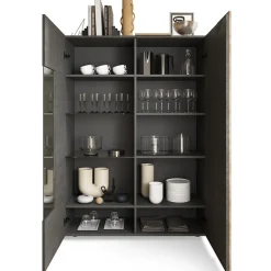 Vetrina 121x168h cm 2 ante moderna titanio rovere Universal