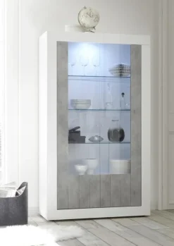 Vetrina 110x190h cm 2 ante moderno bianco lucido cemento Florena