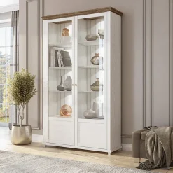 Vetrina 126x200h cm 2 ante soggiorno bianco frassinato rovere Texel