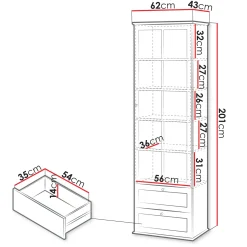 Vetrinetta 62x201h cm 1 anta 2 cassetti bianco rovere Relaxio
