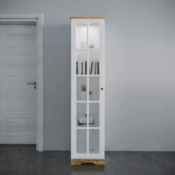 Vetrinetta 48x199h cm 1 anta shabby bianco lucido rovere Loira
