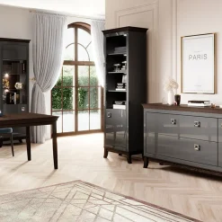 Vetrinetta 66x207h cm 1 anta soggiorno antracite lucido rovere scuro Umag