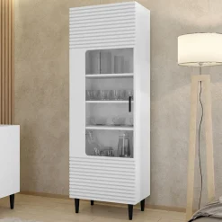 Vetrinetta 60x180h cm 1 anta soggiorno moderna bianco Flippo