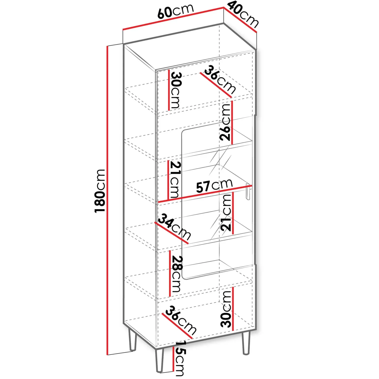 Vetrinetta 60x180h cm 1 anta soggiorno moderna bianco Flippo
