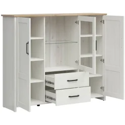 Vetrinetta 160x135h cm 3 ante 2 cassetti soggiorno bianco frassinato rovere Lars
