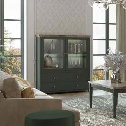 Vetrinetta 126x138h cm 2 ante 2 cassetti verde quercia Texel